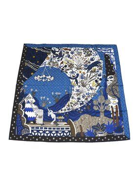 Hermes Le Premier Chant Silk Square Scarf Blue